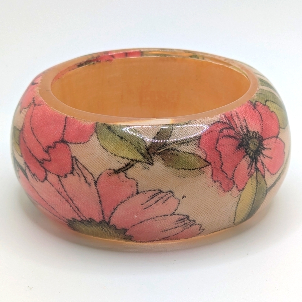 Vintage Floral Lucite Bangle Bracelet 6"